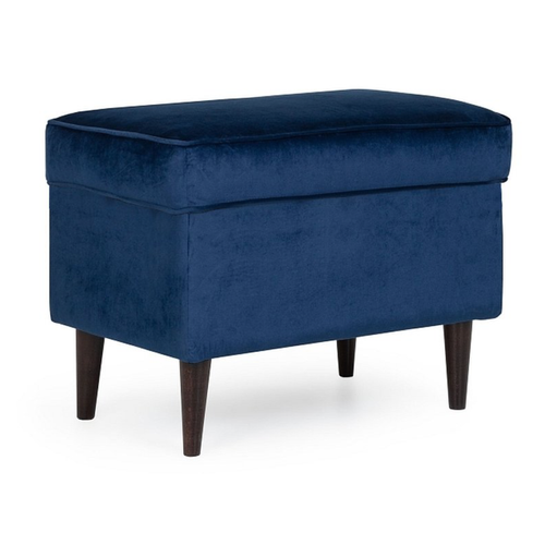 Pouf Design Velours Bleu Et Wengé Havo