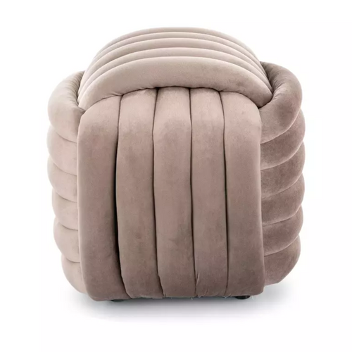 Pouf Matelassé En Velours Beige, Design Compact Et Moderne Moliar