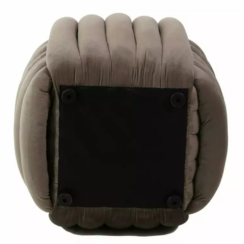 Pouf Matelassé En Velours Beige, Design Compact Et Moderne Moliar