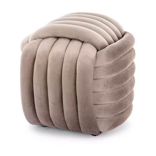 Pouf Matelassé En Velours Beige, Design Compact Et Moderne Moliar