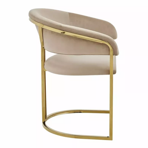Chaise En Velours Beige Et Structure Dorée En Acier Inoxydable Design Arrondi Toust