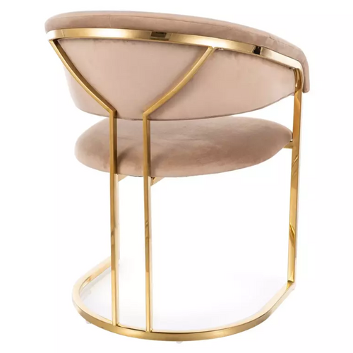 Chaise En Velours Beige Et Structure Dorée En Acier Inoxydable Design Arrondi Toust