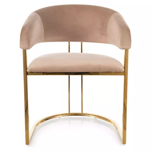 Chaise En Velours Beige Et Structure Dorée En Acier Inoxydable Design Arrondi Toust