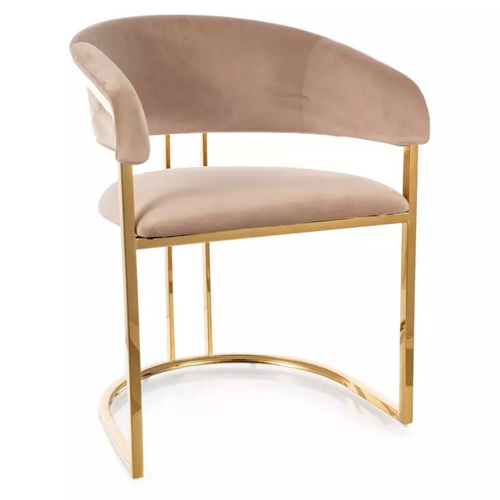 Chaise En Velours Beige Et Structure Dorée En Acier Inoxydable Design Arrondi Toust