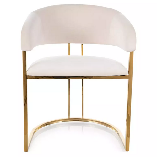Chaise En Velours Beige Et Structure Dorée En Acier Inoxydable Élégante Toust