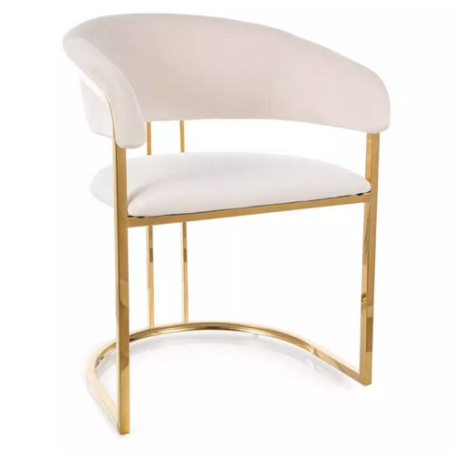 Chaise En Velours Beige Et Structure Dorée En Acier Inoxydable Élégante Toust