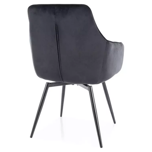 Chaise Velours Noir Pivotante Avec Retour Automatique Et Pieds Métal Noir Mat Songy