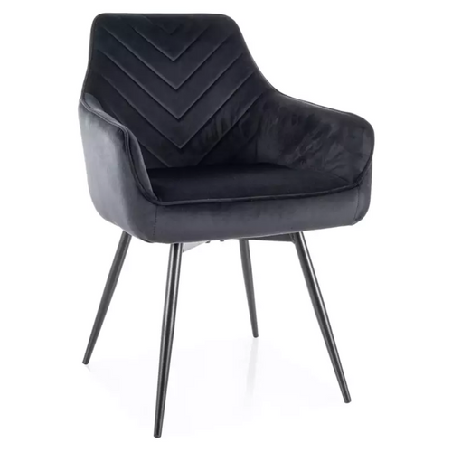 Chaise Velours Noir Pivotante Avec Retour Automatique Et Pieds Métal Noir Mat Songy