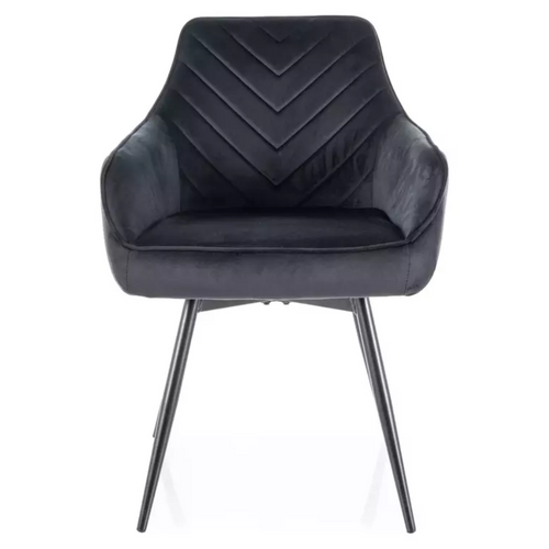 Chaise Velours Noir Pivotante Avec Retour Automatique Et Pieds Métal Noir Mat Songy