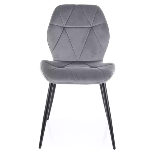 Chaise Velours Gris Avec Pieds Métal Noir Mat Et Dossier Matelassé Design Moderne Liryca
