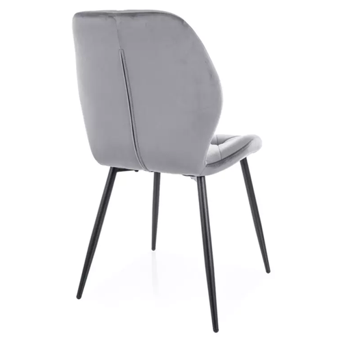 Chaise Velours Gris Avec Pieds Métal Noir Mat Et Dossier Matelassé Design Moderne Liryca