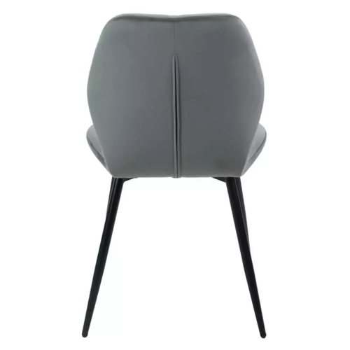 Chaise Velours Gris Avec Pieds Métal Noir Mat Et Dossier Matelassé Design Moderne Liryca