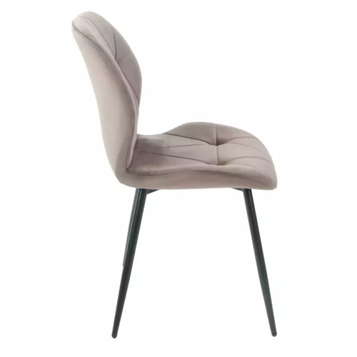 Chaise Velours Cappuccino Avec Piétement Noir Mat Et Design Matelassé Moderne Liryca