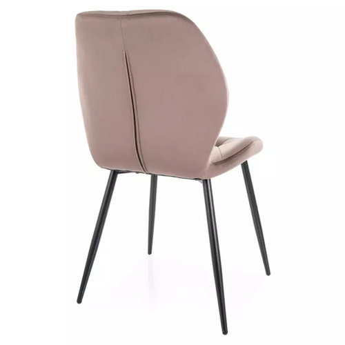 Chaise Velours Cappuccino Avec Piétement Noir Mat Et Design Matelassé Moderne Liryca