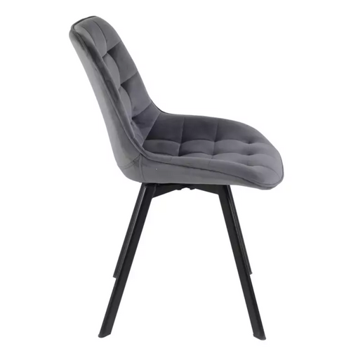 Chaise Velours Gris Sur Pied Métal Noir Pivotante Mat Assise Capitonnée Et Silhouette Sobre Montaj