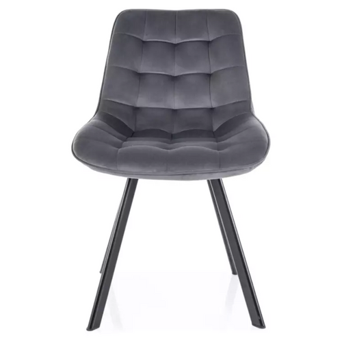 Chaise Velours Gris Sur Pied Métal Noir Pivotante Mat Assise Capitonnée Et Silhouette Sobre Montaj