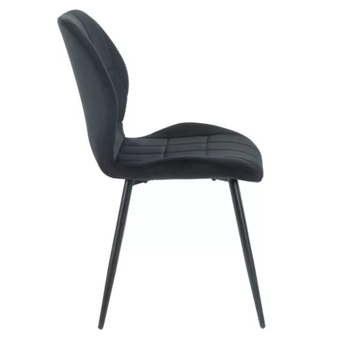 Chaise Velours Noir Structure Métal Noir Mat Assise Incurvée Style Contemporain Karoz