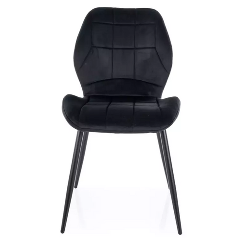 Chaise Velours Noir Structure Métal Noir Mat Assise Incurvée Style Contemporain Karoz