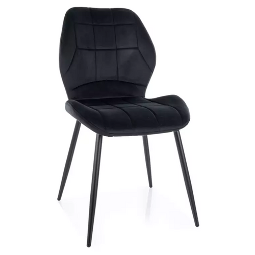 Chaise Velours Noir Structure Métal Noir Mat Assise Incurvée Style Contemporain Karoz