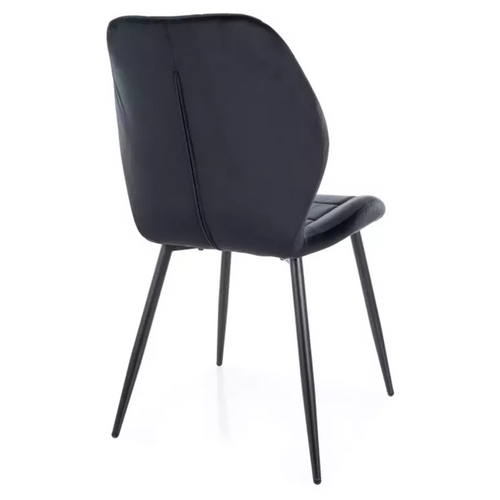Chaise Velours Noir Structure Métal Noir Mat Assise Incurvée Style Contemporain Karoz
