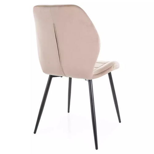 Chaise Velours Beige Pieds Métal Noir Mat Silhouette Douce Et Dossier Courbé Karoz