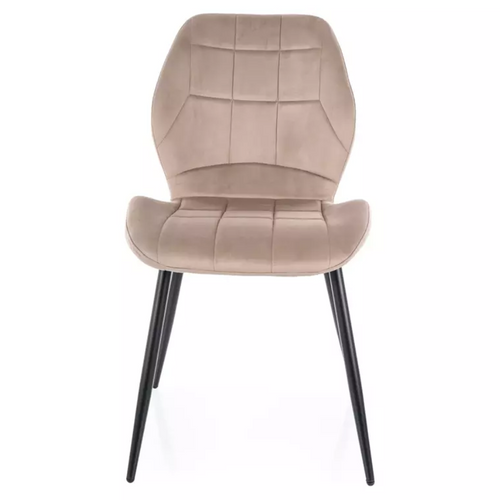 Chaise Velours Beige Pieds Métal Noir Mat Silhouette Douce Et Dossier Courbé Karoz