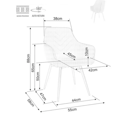 Chaise Pivotante En Velours Gris Avec Ressorts Et Retour Automatique Intégré Lotinda