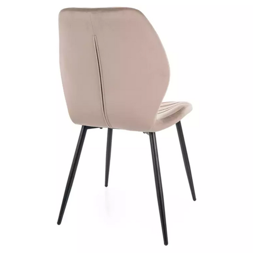 Chaise Velours Beige Myrenda Avec Pieds Métal Noir Mat Et Dossier Incurvé Tendance