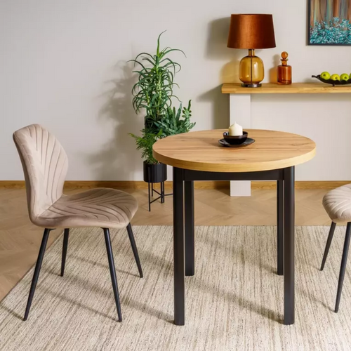 Chaise Velours Beige Myrenda Avec Pieds Métal Noir Mat Et Dossier Incurvé Tendance