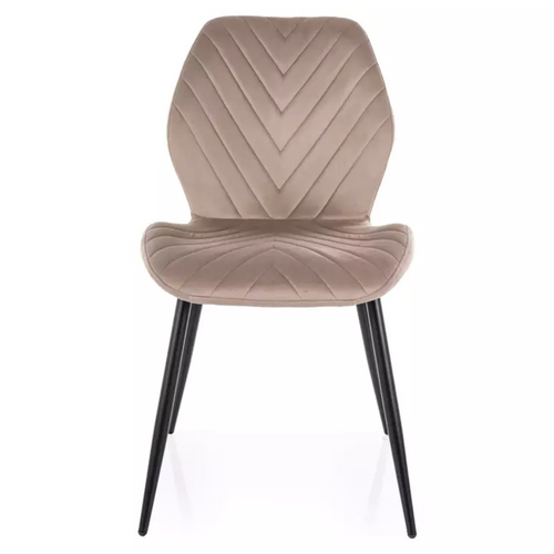 Chaise Velours Beige Myrenda Avec Pieds Métal Noir Mat Et Dossier Incurvé Tendance