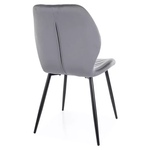 Chaise Myrenda En Velours Gris Avec Structure Métal Noir Mat Et Assise Galbée Élégante