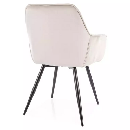 Chaise Velours Beige Pieds Métal Noir Mat Design Épuré Umexa