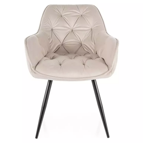 Chaise Velours Beige Pieds Métal Noir Mat Design Épuré Umexa