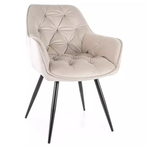 Chaise Velours Beige Pieds Métal Noir Mat Design Épuré Umexa