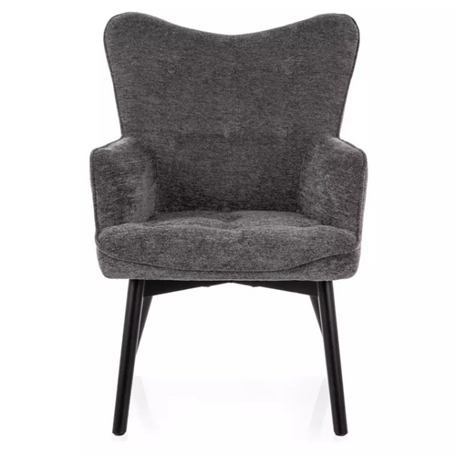 Chaise En Tissu Gris Avec Accoudoirs Et Pieds Bois Noir Lorinda