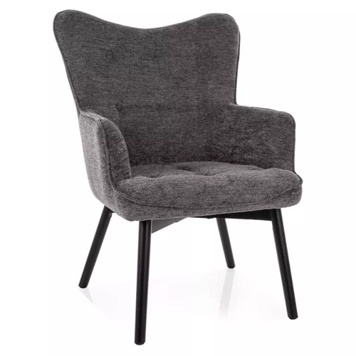 Chaise En Tissu Gris Avec Accoudoirs Et Pieds Bois Noir Lorinda