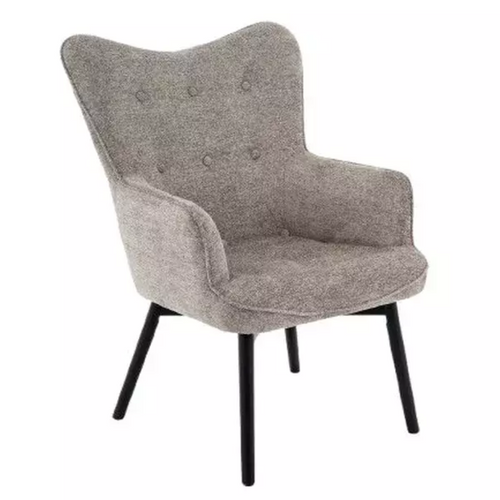 Chaise Tissu Gris Dossier Capitonné Et Pieds Bois Noir Lorinda