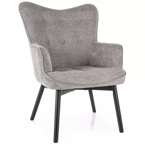 Chaise Tissu Gris Dossier Capitonné Et Pieds Bois Noir Lorinda