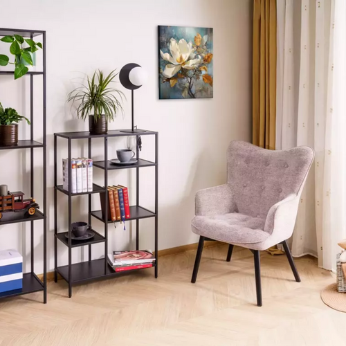 Chaise Tissu Beige Assise Rembourrée Et Pieds Bois Noir Lorinda