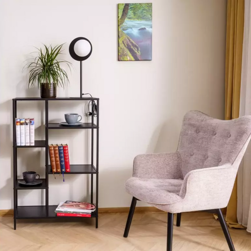 Chaise Tissu Beige Assise Rembourrée Et Pieds Bois Noir Lorinda