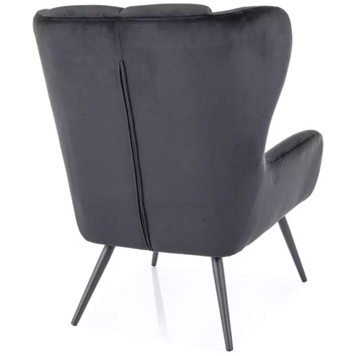 Fauteuil Velours Noir Dossier Capitonné Style Lounge Pieds Métal Noir Suite