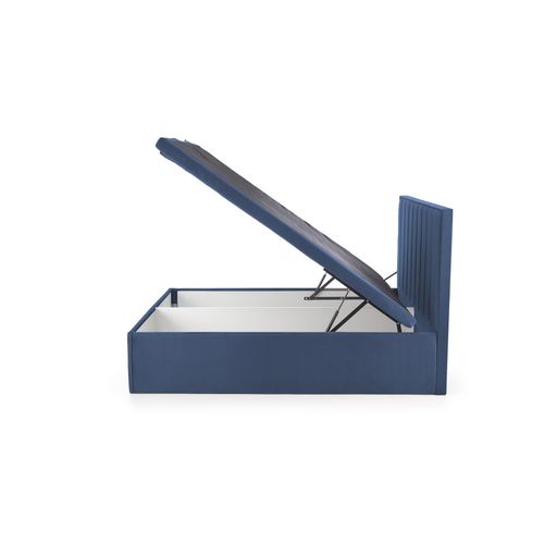 Lit En Tissu Bleu 160 X 200 Avec Tête De Lit Et Coffre De Rangement Peony