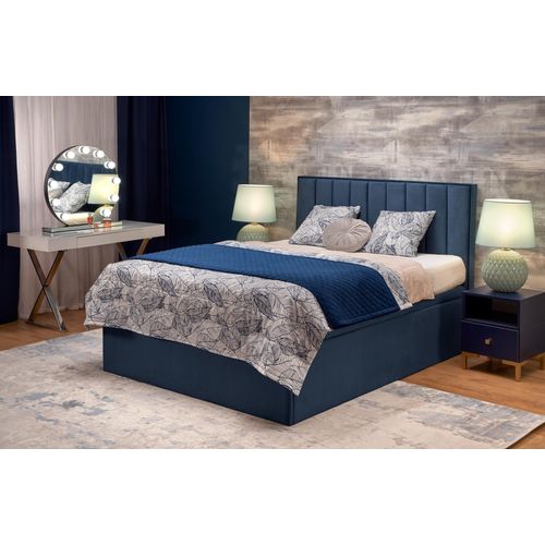 Lit En Tissu Bleu 160 X 200 Avec Tête De Lit Et Coffre De Rangement Peony