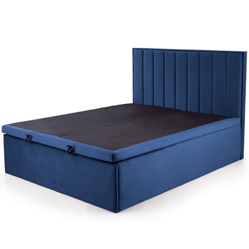 Lit En Tissu Bleu 160 X 200 Avec Tête De Lit Et Coffre De Rangement Peony