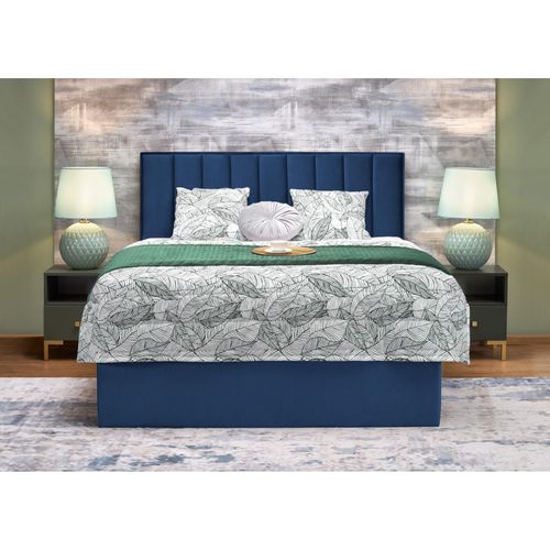 Lit En Tissu Bleu 160 X 200 Avec Tête De Lit Et Coffre De Rangement Peony