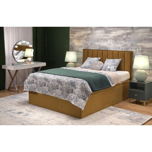 Lit En Tissu Jaune Moutarde 160 X 200 Avec Tête De Lit Et Coffre De Rangement Peony