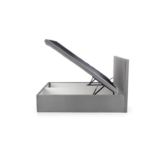 Lit En Tissu Gris 160 X 200 Avec Tête De Lit Et Coffre De Rangement Peony