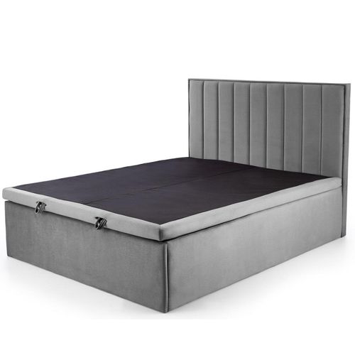 Lit En Tissu Gris 160 X 200 Avec Tête De Lit Et Coffre De Rangement Peony