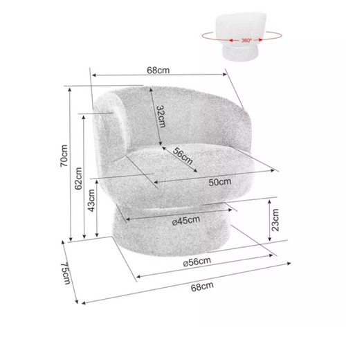 Fauteuil Mira En Tissu Gris Au Look Moderne Et Pivotant à 360°