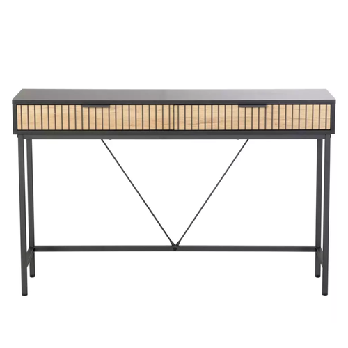 Console 2 Tiroirs Chêne Et Métal Noir 120 Cm Loreens